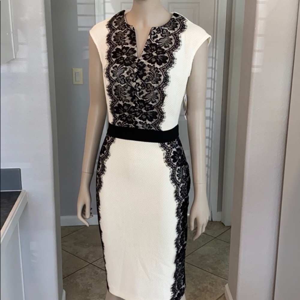 ISO: Taylor Sheath Dress, Ivory w Black Lace